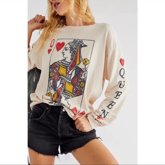 Daydreamer Free People Queen of Hearts long sleeve graphic tee Small - Picture 2 of 9